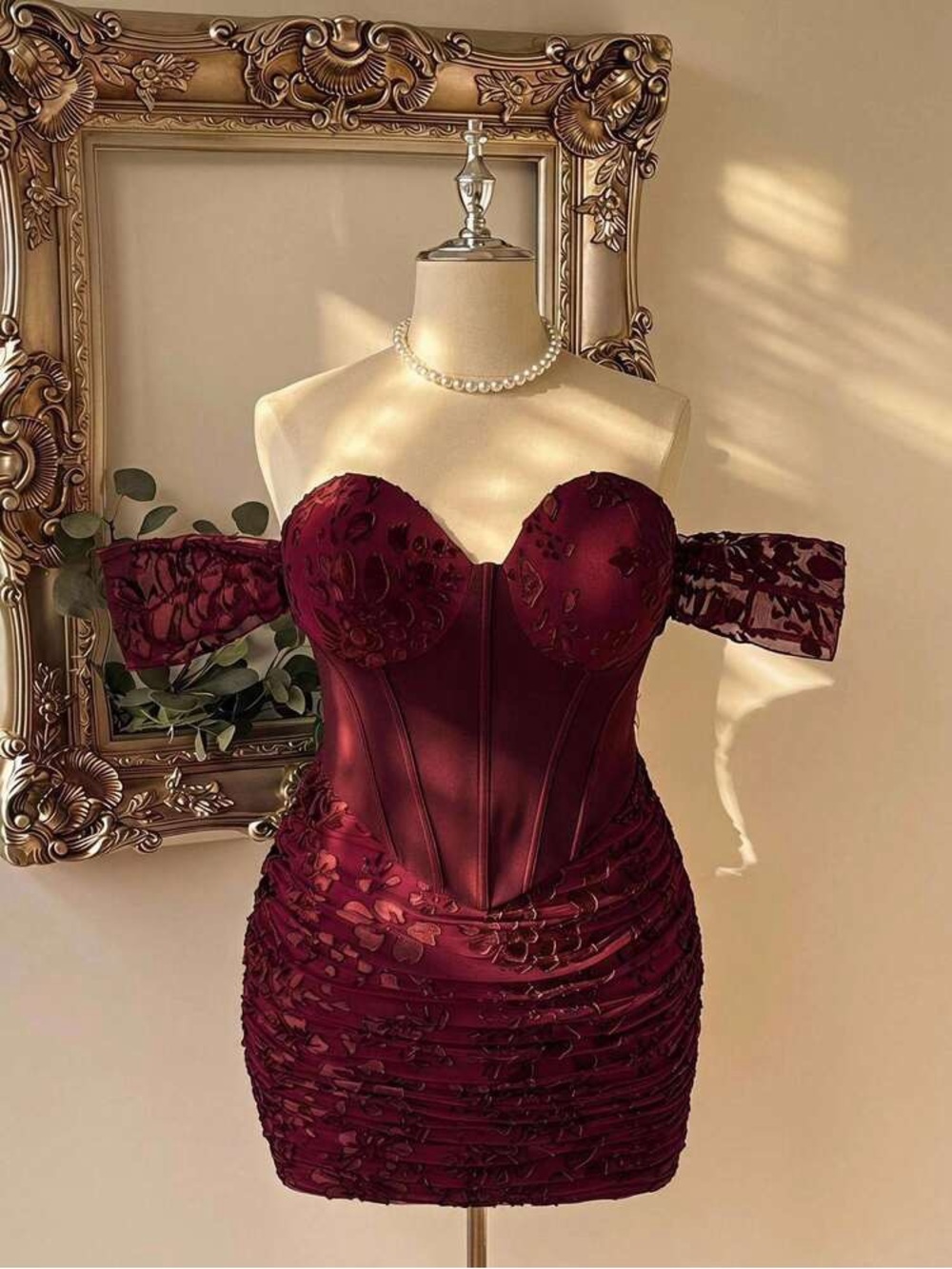 SHEIN Wine Off-Shoulder Corset Mini Dress